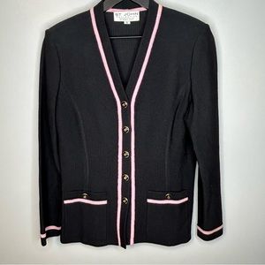 St. John Santana Knit Black and Pink Cardigan Size S